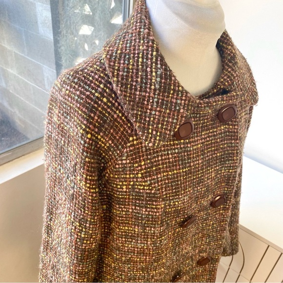 Kimchi & Blue Wool Blend Tweed Coat in Multicolor Brown Plaid, Size M - Picture 8 of 14